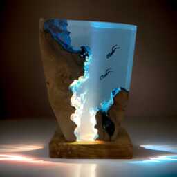 Scuba Diver Resin Lamp, Handmade Custom Epoxy Wood Art Modern Seabed Night Light - thumbnail 1