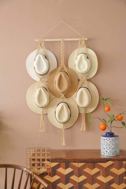 Macrame Hat Holder, Wall Hanger For Hat, Storage, Boho Farmhouse Decor, Mom Birthday Gift, Cap Rack Display, Gift Her H12 - image 1