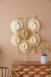 Macrame Hat Holder, Wall Hanger For Hat, Storage, Boho Farmhouse Decor, Mom Birthday Gift, Cap Rack Display, Gift Her H12 - thumbnail 1