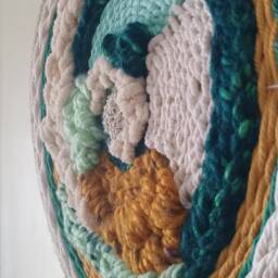 Handwoven Circular Fiber Art Modern Loom Weaving Wall Decor, Textured Art, Woven Painting, Contemporary - thumbnail 4