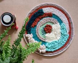 Handwoven Circular Fiber Art Modern Loom Weaving Wall Decor, Textured Art, Woven Painting, Contemporary - thumbnail 1