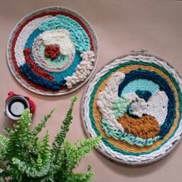 Handwoven Circular Fiber Art Modern Loom Weaving Wall Decor, Textured Art, Woven Painting, Contemporary - thumbnail 3