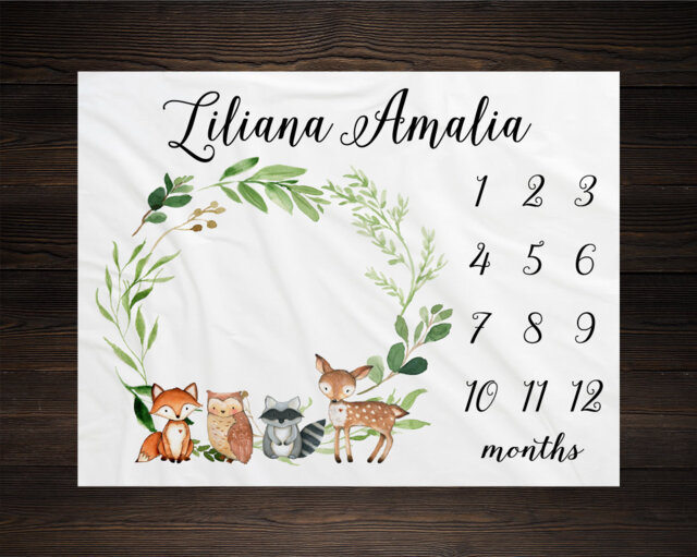 Woodland Milestone Blanket Monthly Growth Tracker Soft Fleece Fox Baby Shower Gift Newborn Watch Me Grow Boy Girl - image 1