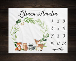 Woodland Milestone Blanket Monthly Growth Tracker Soft Fleece Fox Baby Shower Gift Newborn Watch Me Grow Boy Girl