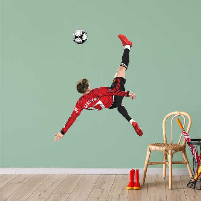 Manchester United Fc Wall Sticker - Garnacho Overhead Kick Illustration Decal Art - image 1