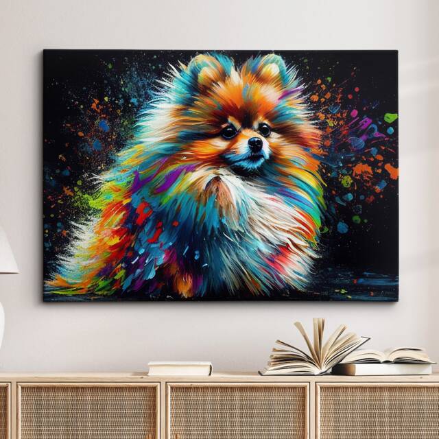 Colorful Pomeranian Dog Pet Abstract Modern Oil Painting Wall Art, Framed Canvas Poster Print, Home Kitchen Office Room Decor, Gifts - image 1