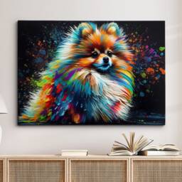 Colorful Pomeranian Dog Pet Abstract Modern Oil Painting Wall Art, Framed Canvas Poster Print, Home Kitchen Office Room Decor, Gifts - thumbnail 1