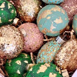 Handmade Christmas Ornament Set, Sage Green Glitter Bulbs, Custom Balls - thumbnail 2