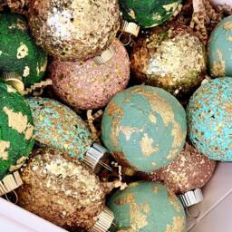 Handmade Christmas Ornament Set, Sage Green Glitter Bulbs, Custom Balls - thumbnail 3