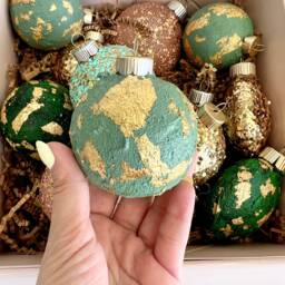 Sage Green Glitter Christmas Ornaments Set Of 14, Mixed Size Sparkle Balls, Handmade Modern Holiday Tree Decor - thumbnail 4