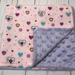 Lovey Blanket, Pink Heart Flannel Minky Blanket For Girl, Security Lovey Baby - thumbnail 2