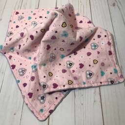 Lovey Blanket, Pink Heart Flannel Minky Blanket For Girl, Security Lovey Baby - thumbnail 4