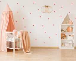 Peachy Orange Polka Dot Wall Stickers, Coral Nursery Decals, Light Spot Soft Warm Kids Room Decor, Playroom Art - thumbnail 1