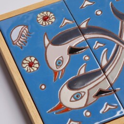 Dolphins Ceramic Handpainted Tile Sea Life Wall Art Kids Room Ocean Day Wedding Present Anniversary Gift For Couple Aquarium Decoration - thumbnail 2