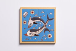 Dolphins Ceramic Handpainted Tile Sea Life Wall Art Kids Room Ocean Day Wedding Present Anniversary Gift For Couple Aquarium Decoration - thumbnail 1