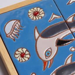 Dolphins Ceramic Handpainted Tile Sea Life Wall Art Kids Room Ocean Day Wedding Present Anniversary Gift For Couple Aquarium Decoration - thumbnail 3