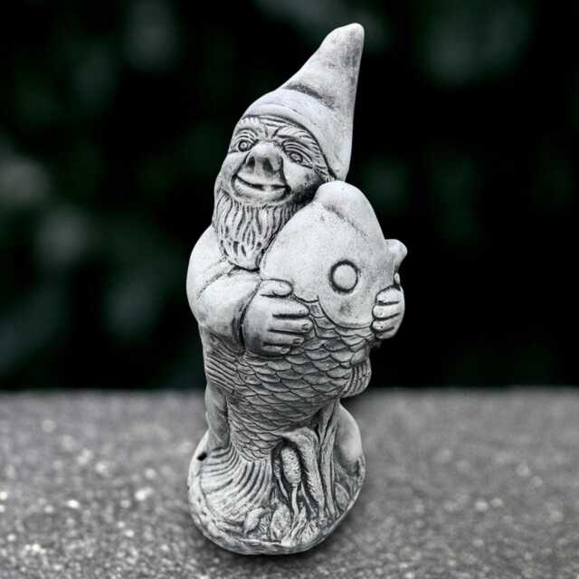 Stone Gnome Statue Concrete With Fish Sculpture Outdoor Nordic Decoration Handmade Ornament Gnome Lover Gift Garden Decor - image 1