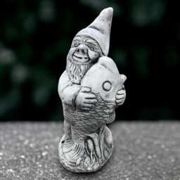 Stone Gnome Statue Concrete With Fish Sculpture Outdoor Nordic Decoration Handmade Ornament Gnome Lover Gift Garden Decor - thumbnail 1
