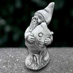 Stone Gnome Statue Concrete With Fish Sculpture Outdoor Nordic Decoration Handmade Ornament Gnome Lover Gift Garden Decor - thumbnail 3