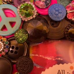 "Peace Symbol Button Picture Frame ~ Bohemian Decor Unique Funky Art Gift For Her Him ~Black & Brights - 4""x6" - thumbnail 2