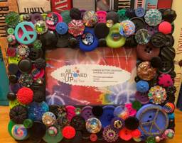 "Peace Symbol Button Picture Frame ~ Bohemian Decor Unique Funky Art Gift For Her Him ~Black & Brights - 4""x6" - thumbnail 1