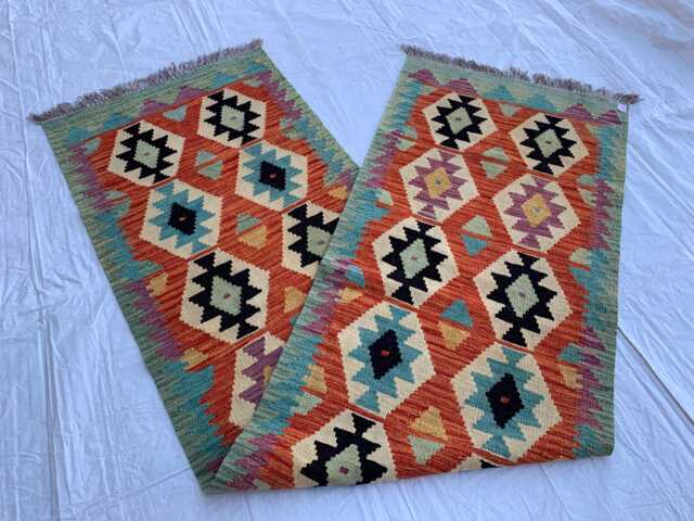Handwoven Afghan Chobi Kilim Runner Geometric Wool Rug - 3x10 Ft - image 1