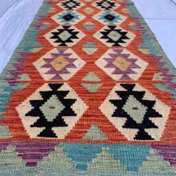 Handwoven Afghan Chobi Kilim Runner Geometric Wool Rug - 3x10 Ft - thumbnail 3