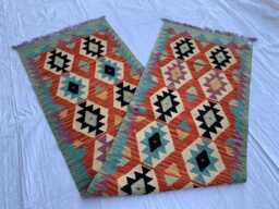 Handwoven Afghan Chobi Kilim Runner Geometric Wool Rug - 3x10 Ft - thumbnail 1