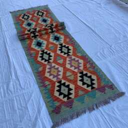 Handwoven Afghan Chobi Kilim Runner Geometric Wool Rug - 3x10 Ft - thumbnail 4