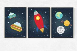 Space Nursery Prints Rocket, Planets, Ufo Art - Print - thumbnail 1