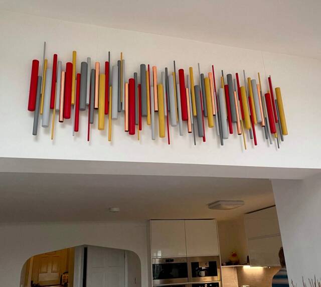 Red & Yellow Wall Art - Bold Abstract Wood Sculpture - image 1