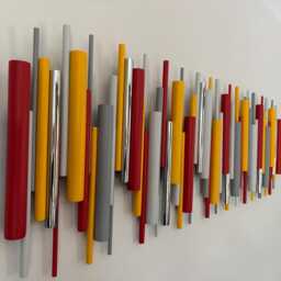 Red & Yellow Wall Art - Bold Abstract Wood Sculpture - thumbnail 2