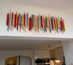Red & Yellow Wall Art - Bold Abstract Wood Sculpture