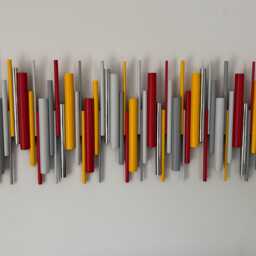 Red & Yellow Wall Art - Bold Abstract Wood Sculpture - thumbnail 3