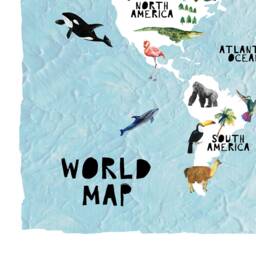 World Map Kids, Animals, Print, Globe Childrens Map, Educational Nursery Print, Safari Kids Wall Art - thumbnail 3