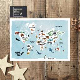 World Map Kids, Animals, Print, Globe Childrens Map, Educational Nursery Print, Safari Kids Wall Art - thumbnail 2