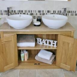 Bathroom Vanity Unit - Solid Oak Travertine Top & Ceramic Basin Set 02Bttcbcx2 - thumbnail 3