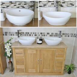 Bathroom Vanity Unit - Solid Oak Travertine Top & Ceramic Basin Set 02Bttcbcx2 - thumbnail 2