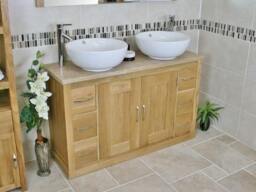 Bathroom Vanity Unit - Solid Oak Travertine Top & Ceramic Basin Set 02Bttcbcx2