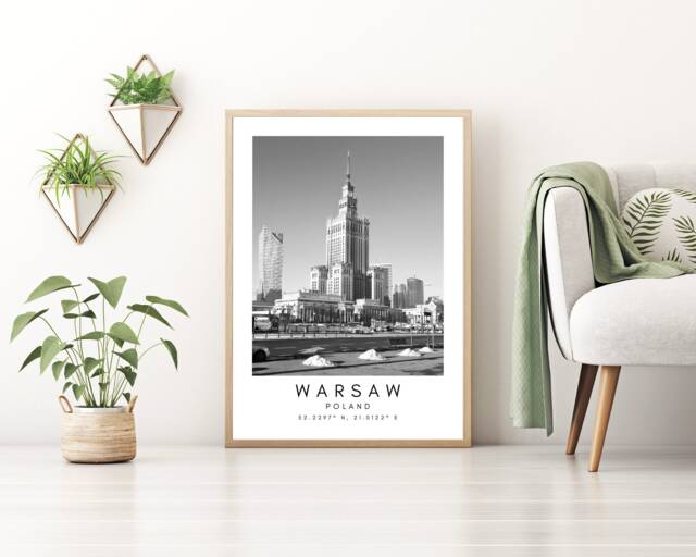 Warsaw Poland Print Black & White Cityscape Art - image 1