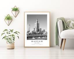 Warsaw Poland Print Black & White Cityscape Art - thumbnail 1
