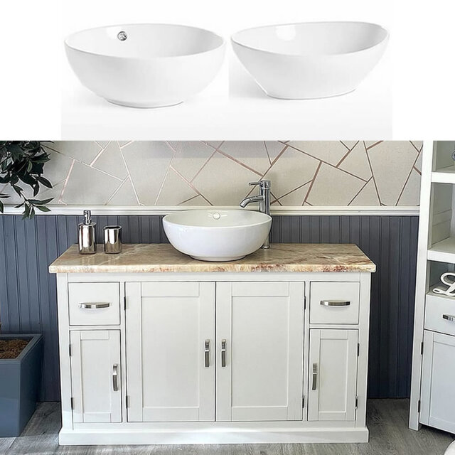 White Painted Bathroom Vanity Unit - Golden Onyx Top & Ceramic Basin Set 402Pgocbcx1 - image 1