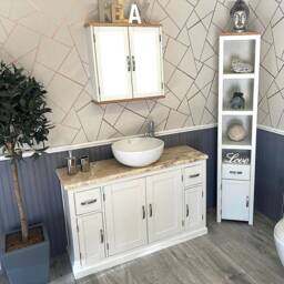 White Painted Bathroom Vanity Unit - Golden Onyx Top & Ceramic Basin Set 402Pgocbcx1 - thumbnail 3