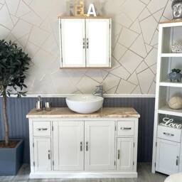 White Painted Bathroom Vanity Unit - Golden Onyx Top & Ceramic Basin Set 402Pgocbcx1 - thumbnail 2