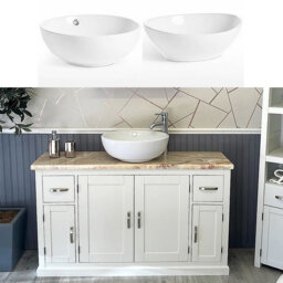 White Painted Bathroom Vanity Unit - Golden Onyx Top & Ceramic Basin Set 402Pgocbcx1 - thumbnail 1