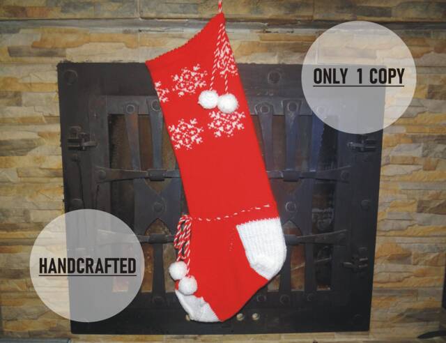 Hand Knitted Christmas Stocking Unique Holiday Decor - 25'' X 7'' - image 1