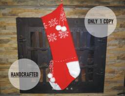 Hand Knitted Christmas Stocking Unique Holiday Decor - 25'' X 7'' - thumbnail 1