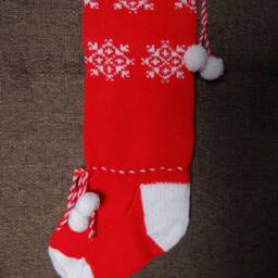 Hand Knitted Christmas Stocking Unique Holiday Decor - 25'' X 7'' - thumbnail 4
