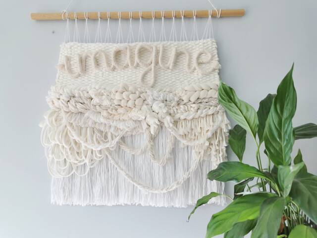 White Wall Hanging, Woven Decor, Minimal Bohemian - image 1