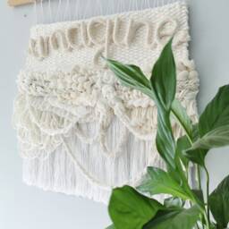 White Wall Hanging, Woven Decor, Minimal Bohemian - thumbnail 2